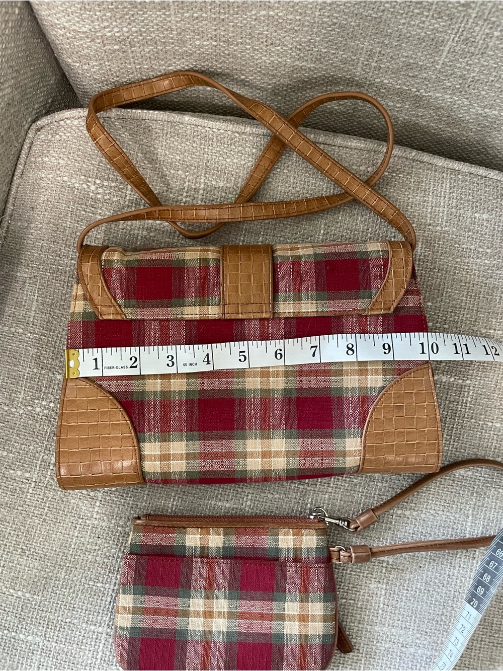 Vintage Longaberger Homestead Plaid Crossbody/Basket Weave Leather w/Wristlet - Picture 11 of 13